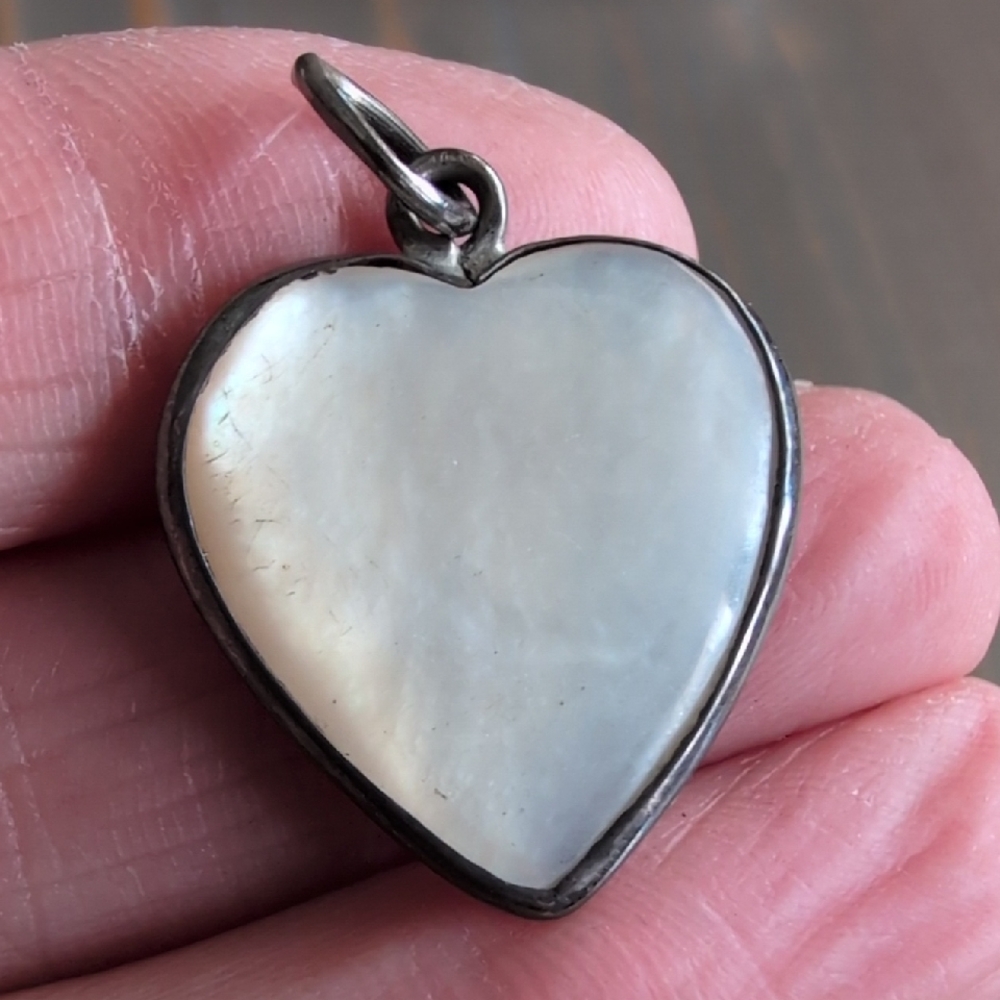 Elegant Mother Of Pearl & Sterling Silver Heart Pendant